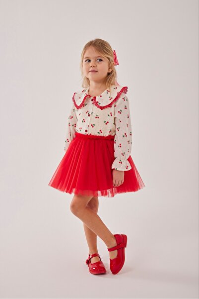 babymoon kids قميص بنمط الكرز للفتيات مع تنورة توتو، طقم من قطعتين (يشمل الحزام)