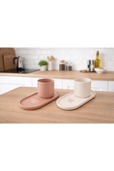 Manolex Set de servire cafea 2 cești 24 cl + 2 farfurii, ceramică Terra di Siena