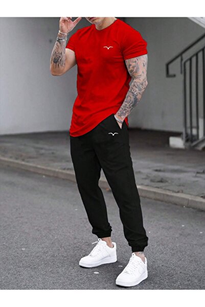 puolikuu Men's Oversize Tracksuit Set - Little Bird Printed T-Shirt - Tracksuit