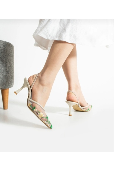 BARIŞ AKBULUT Closed Front Tulle Floral Patterned Slippers