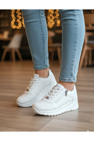 Wickers 2161 siyah kadın günlük sneaker ayakkabı fermuar yüksek taban spor ay...