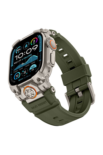 Mohseven ساعة ألترا 49 ملم متوافقة مع iWatch Armor سيليكون كوردون تيتانيوم-أخضر