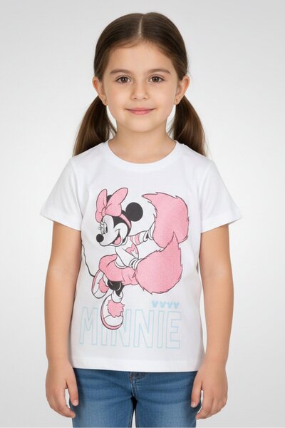 Disney Mickey And Friends Toddlers Girl Graphic Print Short Sleeve Top, White
