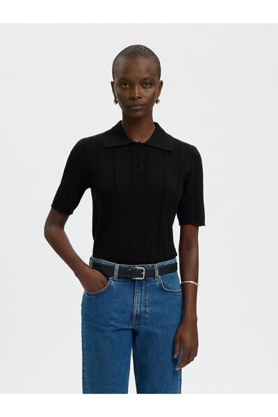 SELECTED Polohemd aus Strick Baumwoll