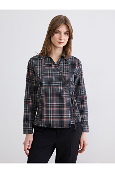 LC Waikiki Rmz Gi̇yi̇m Farkiyla Double-Breasted Roba Collar Checkered Embroid...