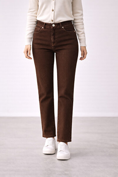 TRUEJNS True Women's Brown High Waist Lycra Trendy Mom Jean