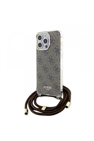 Guess Case for Apple iPhone 15 Pro, Guess, Crossbody Cord 4G Print, Brown