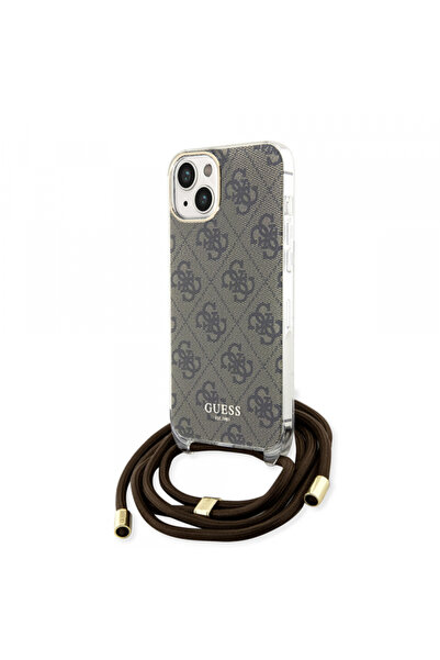 Guess Case for Apple iPhone 15, Guess, 4G IML Printed Crossbody, Brown