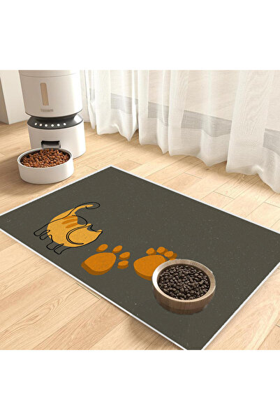 Harika bir ev Cat and Dog Food Mat Pet Feeding Mat (Orange-Grey) Easy to Clea...
