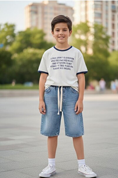 Ugly Duck SET PANTALONI SCURȚI ȘI TRICOU PENTRU VÂRSTA 9-14 ANI - ALBASTRU CREAM