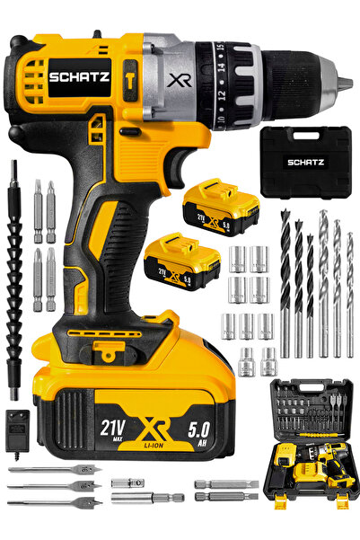 Schatz Xr 21V 5 Ah Metal Şanzıman Li-ion Çift Akülü Darbeli Şarjlı Vidalama M...