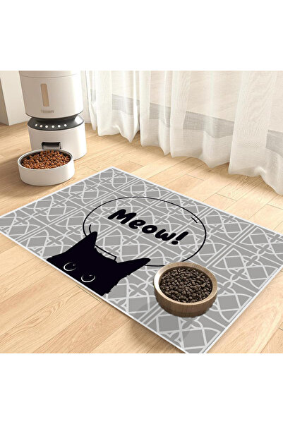 Harika bir ev Cat and Dog Food Mat Pet Feeding Mat (Grey-Black Cat) Easy to C...