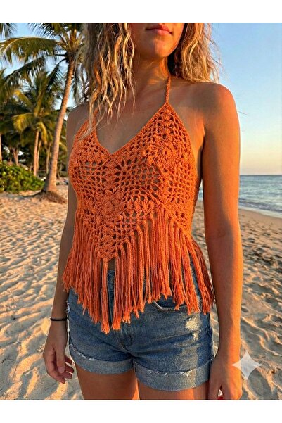 DISENOOBAG Püsküllü V Yaka Crop Atlet