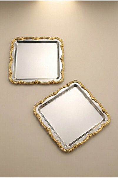 AKSESUAR EVRENİ Daztek Silver 2-Piece Stainless Steel Gold Frame Coffee Prese...