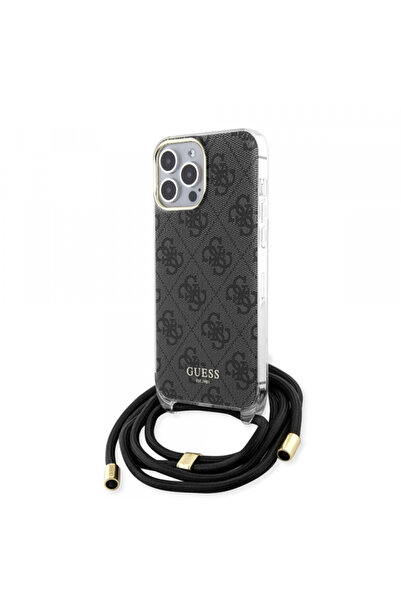 Guess Case for Apple iPhone 15 Pro Max, Guess, Crossbody Cord 4G Print, Black