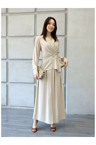 Coral Belted Long Skirt 5043 Stone