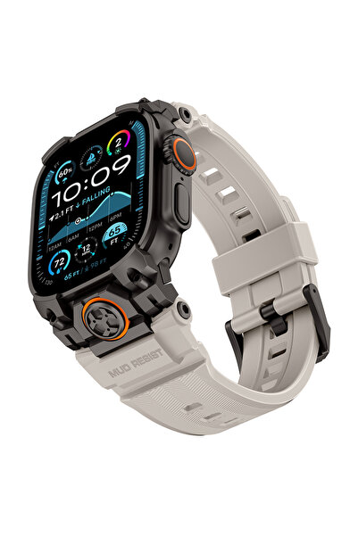 Mohseven Watch Ultra 49mm Uyumlu iWatch Armor Silikon Kordon Siyah-Beyaz