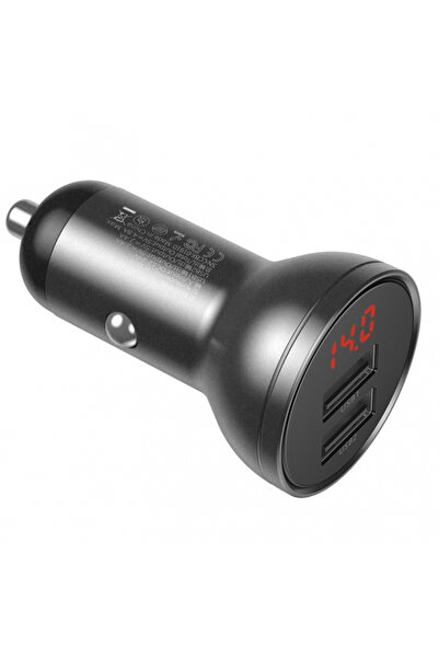 Baseus Car Charger Digital Display, 24W, 2.4a, 2 X USB-A, Grey Ccbx-0G