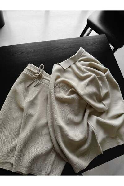 elkumoda Men's Honeycomb Textured Knitwear Polo Collar T-Shirt Embroidered Kn...