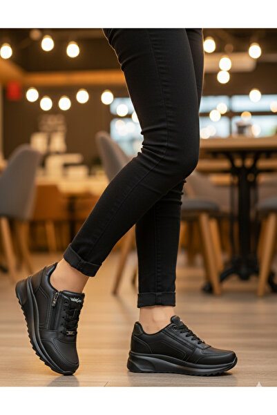 Wickers 2161 siyah kadın günlük sneaker ayakkabı fermuar yüksek taban spor ay...
