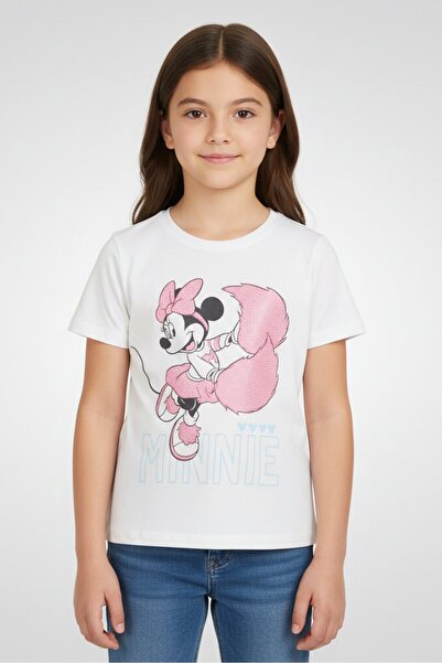 Disney Mickey And Friends Kids Girl Graphic Print Short Sleeve Top, White