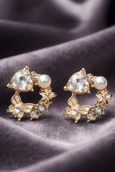 NBS Beautiful Naturel Stones Women's Earrings with Butterfly, Pearl, Heart Mo...