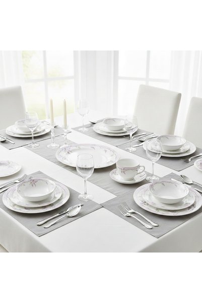 SHALLOW EIRA 32Pc Bone China Dinner Set, White, Pastel Floral Print|Perfect for 6 Persons