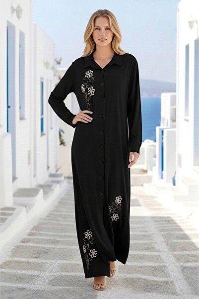 AYASOFYA OTANTIK Women's Ethnic Embroidery Detailed Long Shirt Dress and Elas...