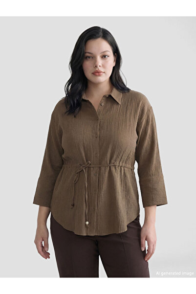 LC Waikiki Tie-Detail Textured Women's Muslin Shirt