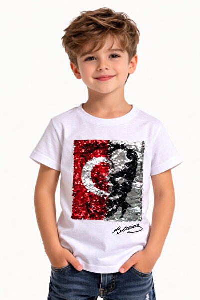 Nacar Çocuk Pullu Atatürk Türk Bayraklı Kısa Kollu Tişört Gösteri Kıyafeti 23...