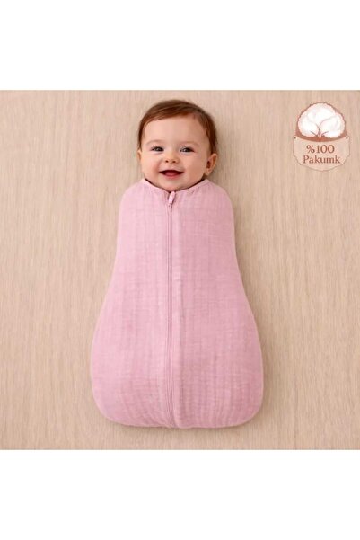 bebe kervanı %100 Pamuklu Pembe Nefes Alabilen Delikli Müslin Kumaş Fermuarlı...