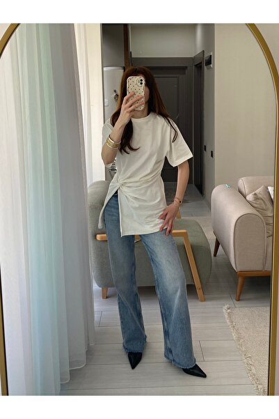 Butik Önü Düğümlü Kısa Kol Bluz (%95 Pamuk)