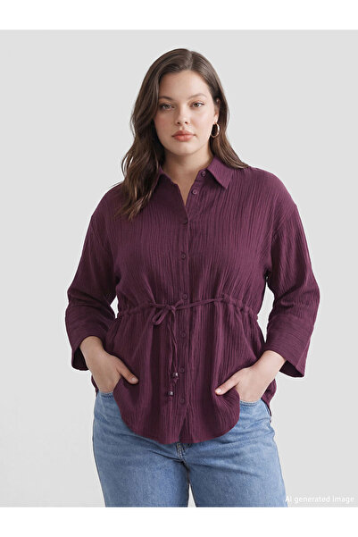 LC Waikiki Tie-Detail Textured Women's Muslin Shirt