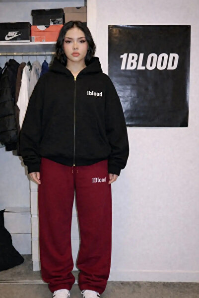 1blood Burgundy Adjustable Leg Oversized Sweatpants