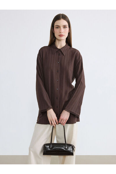 LC Waikiki LCW Modest Kahverengi Keten Karışımlı Kadın Gömlek Tunik