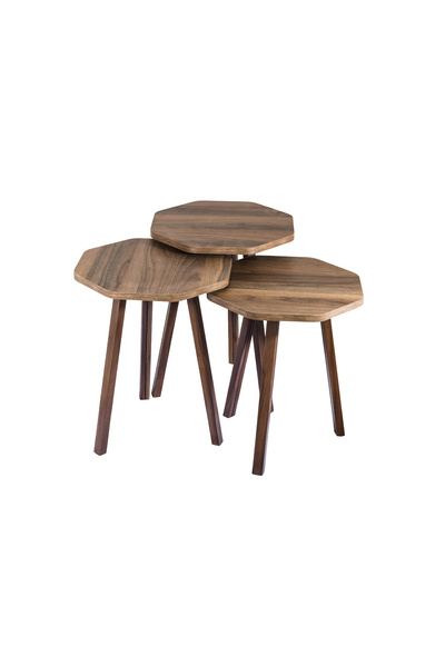 EVISTAR طقم طاولات مضلعة 3 قطع من الخشب التركي عالي الجودة بتصميم عصري