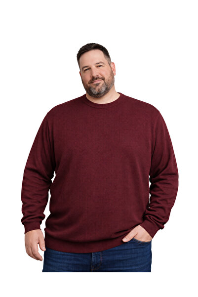 BattalModa Erkek Büyük Beden Bordo Bisiklet Yaka Triko Kazak 5XL-6XL-7XL-8XL