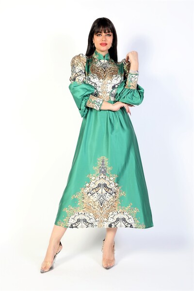 LAVALLEESHOP Silk satin dress with floral print