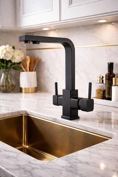 Viosa Siyah Kare 3 Yollu Arıtmalı Mutfak Eviye Bataryası Aç Kapa 5 Yıl Garant...