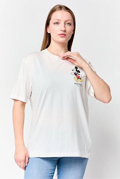 Undiz تيشيرت ديزني نسائي بأكمام قصيرة ورقبة دائرية ميكي ماوس، أبيض
