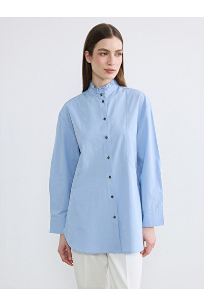 LC Waikiki Blue Hakim Yaka Poplin Women's Shirt Tunic