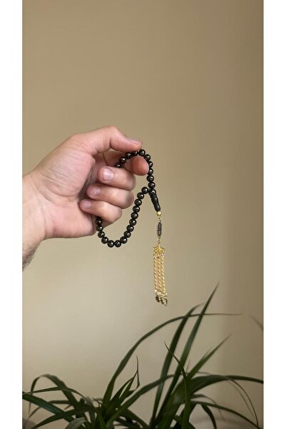 KARA İNCİ GÜRCÜ OLTU TAŞI TESBİH 8X8 MM YUVARLAK KESİM KİŞİYE ÖZEL İSİMLİ PÜSKÜL