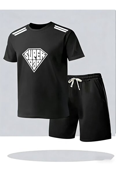 AEMİ Unisex Super Dad Printed Shorts Tshirt 2-Piece Top and Bottom Set