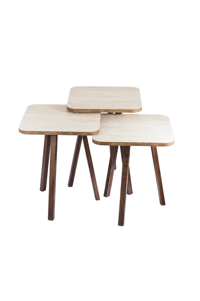 EVISTAR 3-piece square table set made of high-quality Turkish wood with a mod...