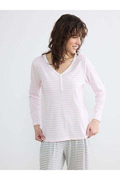 LC Waikiki Rmz Gi̇yi̇m Farkiyla V Dikim Striped Women's Pajama Top
