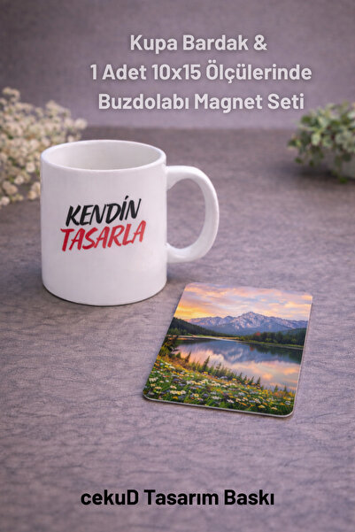 cekud tasarım baskı Kişiye Özel Kupa Bardak + 10x15 Foto Magnet Seti – Kendin...