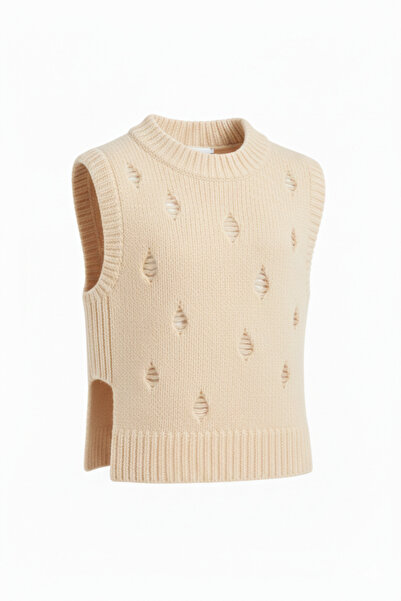 Nimini Kids Cotton Four Seasons Hole Detailed Crew Neck Girls' Sweater