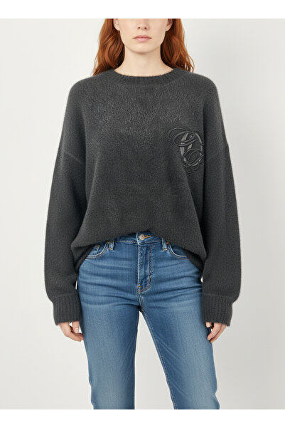 Neden Tekstil Black Furry Textured Oversize Sweater