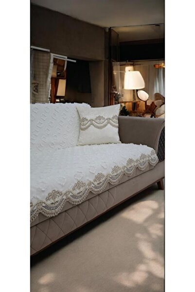 DAHABELLA LUXE HOME lüks Şönil Jakar kumaş Fransız Dantelli koltuk örtüsü 170...