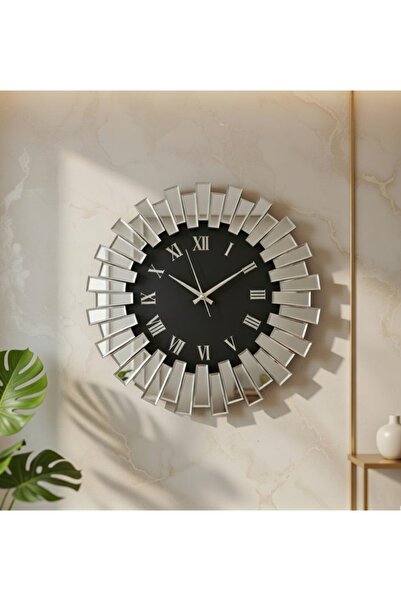 YAĞMUR HOME Büyük 80 cm Aynalı Gümüş Piyano Model Duvar Saati - Modern Lüks D...